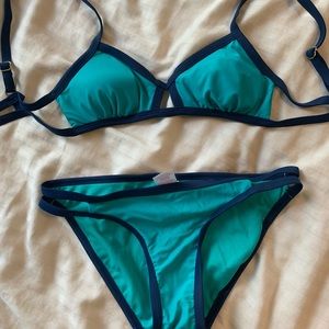 Matching Top and Bottom Navy and Teal Bikini
